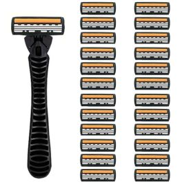 3-layer Manual Classic Razor Men Replacement Blade Shaver Shaving Safety Razor Facial Care Shaving Blades (Color: 1 handle  24 blades)