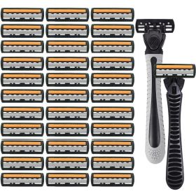 3-layer Manual Classic Razor Men Replacement Blade Shaver Shaving Safety Razor Facial Care Shaving Blades (Color: 2 handle  36 blades)
