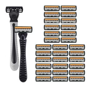 3-layer Manual Classic Razor Men Replacement Blade Shaver Shaving Safety Razor Facial Care Shaving Blades (Color: 2 handle  30 blades)
